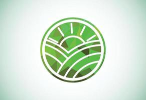 campo de agricultura con símbolo de signo de logotipo de estilo polivinílico bajo sol. plantilla de diseño de logotipo de agricultura vector