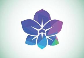 Orchid flower low poly logo design template vector illustration