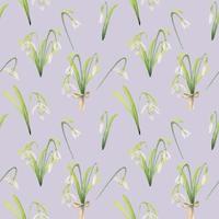 Watercolor hand drawn seamless pattern with spring flowers, snowdrops, leaves, stems. Isolated on color background Design for invitations, wedding, greeting cards, wallpaper, print, textile vector