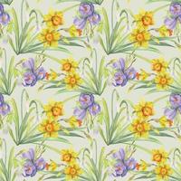 Watercolor hand drawn seamless pattern with spring flowers, daffodils, crocus, snowdrops. Isolated on white background Design for invitations, wedding, greeting cards, wallpaper, print, textile vector