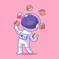 Astronaut is playing colorful dice roll vector