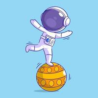 Astronaut is standing on a circus ball vector