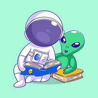 Astronaut is reading a book with his friend vector