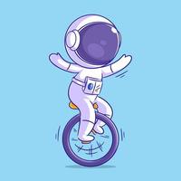 Astronaut is playing on a unicycle vector