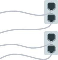 Many outlets to plug with wires. load on system. Cartoon flat illustration vector