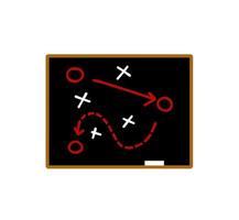 Sports tactics and strategy on blackboard. Scheme of movement of team player. Combination of crosses and circles with path arrows on chalkboard. Pitch ball instructions vector