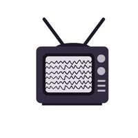 Old TV. Retro television. Problems with broadcasting. Noise and interference on the screen. Home appliance with an antenna. Watch movies and videos. Flat cartoon vector