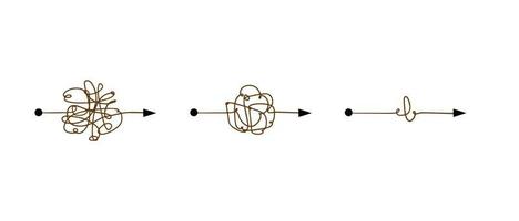 Tangle of lines. Unraveling the path. Psychological concept of solving mental problems. Chaotic messy clew. Simplifying the complex vector