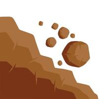 Rock rolls off cliff. Falling boulder. Rockfall and landslide. Brown earth. Flat cartoon illustration. Business concept of crisis and problems. Element of nature and mountains vector