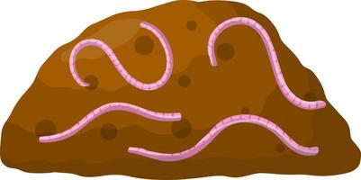 Set of earthworms in ground. Isolated Fishing bait. Crawling insect in dirt. Pink worm. Small, slimy, long animal. Cartoon flat illustration vector