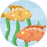 Underwater life. Water with algae. Wildlife and aquarium. Element of fishing. Cartoon flat illustration vector