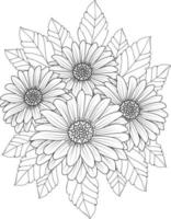 Blossom sunflowers and branch vector illustration. hand Drawing vector illustration for the coloring book or page Black and white engraved ink art, for kids or adults.