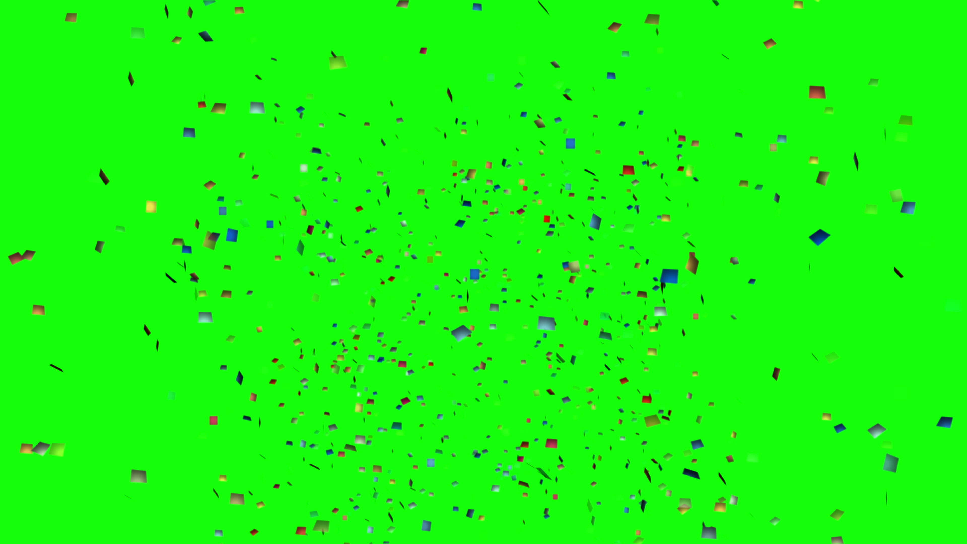 Green screen falling confetti three dimensional shiny particle