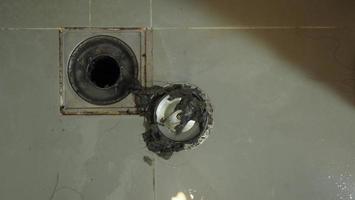 Drain cleaning Clogged and dirty sewer pipes floor drain. photo