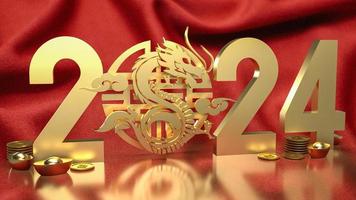 The gold Chinese money and dragon zodiac for 2024 year 3d rendering photo