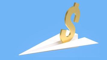 The gold dollar symbol on paper plane for business concept 3d rendering photo