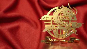 The gold Chinese money and dragon zodiac for 2024 year 3d rendering photo