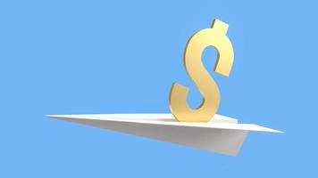 The gold dollar symbol on paper plane for business concept 3d rendering photo