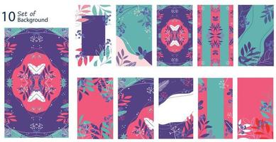 10 set of colorful leaves and floral abstract background vector