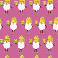 Funny gnomes with gifts seamless pattern. Cheerful gnomes in hats vector characters flat style