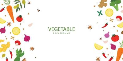 Vegetable background design. banner template of healthy food illustration for copy space and frame vector