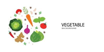 Abstract vegetable flat lay in round shape for banner template vector