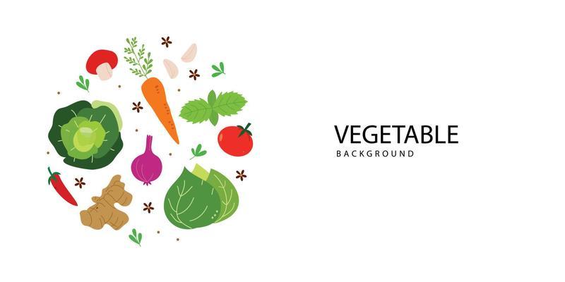 Abstract vegetable flat lay in round shape for banner template