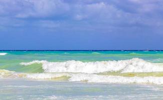 Tropical caribbean beach clear turquoise water Playa del Carmen Mexico. photo