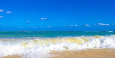 Waves at tropical beach caribbean sea clear turquoise water Mexico. photo