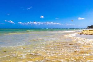 Tropical caribbean beach clear turquoise water Playa del Carmen Mexico. photo