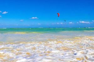 Waves at tropical beach caribbean sea clear turquoise water Mexico. photo