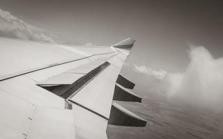 View from airplane window at high altitude, turbines about Africa. photo