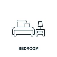 icono de dormitorio de la colección de interiores. símbolo de dormitorio de elemento de línea simple para plantillas, diseño web e infografía vector