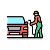 operador repostar coche, gasolinera trabajador servicio color icono vector ilustración