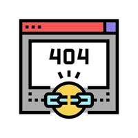 enlace roto 404 error color icono vector ilustración