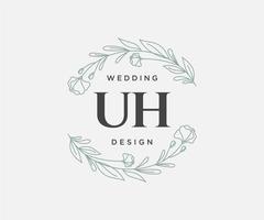 UH Initials letter Wedding monogram logos collection, hand drawn modern minimalistic and floral templates for Invitation cards, Save the Date, elegant identity for restaurant, boutique, cafe in vector