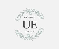 colección de logotipos de monograma de boda con letras iniciales de ue, plantillas florales y minimalistas modernas dibujadas a mano para tarjetas de invitación, guardar la fecha, identidad elegante para restaurante, boutique, café en vector