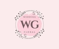 plantilla de logotipos de monograma de boda con letras iniciales wg, plantillas florales y minimalistas modernas dibujadas a mano para tarjetas de invitación, guardar la fecha, identidad elegante. vector