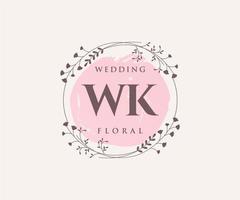 WK Initials letter Wedding monogram logos template, hand drawn modern minimalistic and floral templates for Invitation cards, Save the Date, elegant identity. vector