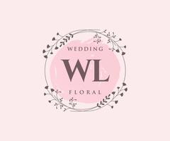 plantilla de logotipos de monograma de boda con letras iniciales wl, plantillas florales y minimalistas modernas dibujadas a mano para tarjetas de invitación, guardar la fecha, identidad elegante. vector