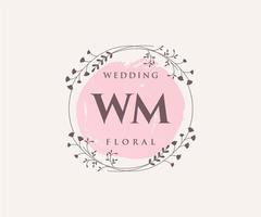 plantilla de logotipos de monograma de boda con letras iniciales de wm, plantillas florales y minimalistas modernas dibujadas a mano para tarjetas de invitación, guardar la fecha, identidad elegante. vector