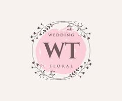 WT Initials letter Wedding monogram logos template, hand drawn modern minimalistic and floral templates for Invitation cards, Save the Date, elegant identity. vector