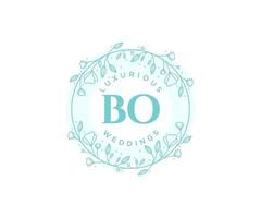 BO Initials letter Wedding monogram logos template, hand drawn modern minimalistic and floral templates for Invitation cards, Save the Date, elegant identity. vector