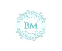 plantilla de logotipos de monograma de boda con letras iniciales bm, plantillas florales y minimalistas modernas dibujadas a mano para tarjetas de invitación, guardar la fecha, identidad elegante. vector