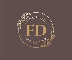 FD Initials letter Wedding monogram logos template, hand drawn modern minimalistic and floral templates for Invitation cards, Save the Date, elegant identity. vector