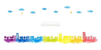 Rainbow color cityscape silhouette vector