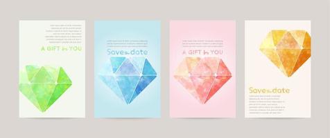 vector card design template with diamond illustration, watercolor decoration set