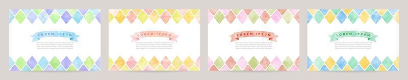 vector card design template with colorful rhombus watercolor decoration on white background set