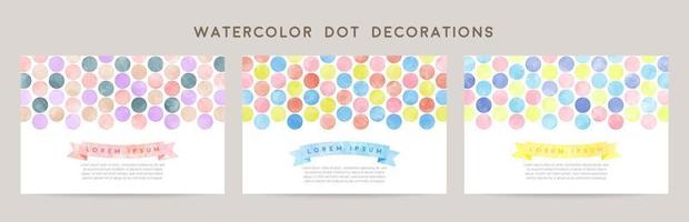 vector card design template with colorful dots, watercolor decoration on white background set