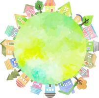 watercolor vector hand drawn houses illustration, small planet